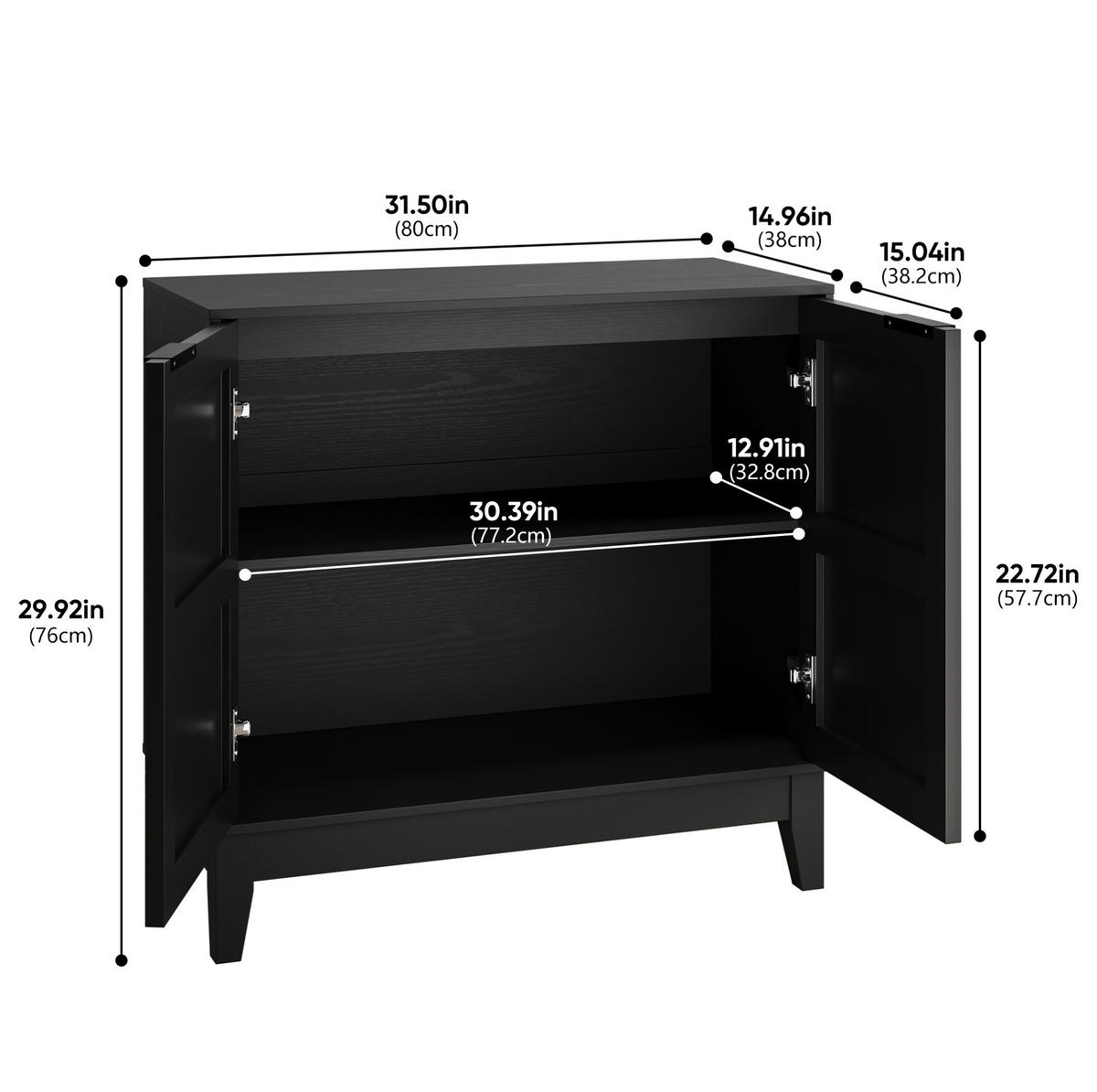 SIDEBOARD 80 cm mit 2 Türen und verstellbarem Einlegeboden, Blumenschnitzerei, Schwarz - Schwarz, Holzwerkstoff (80/76/38cm) - Redom