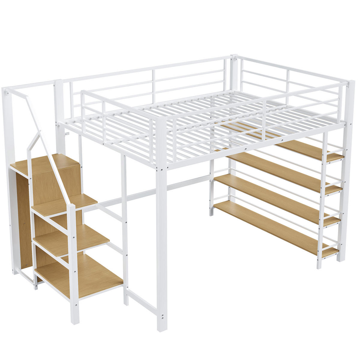 HOCHBETT 140/200 cm, Weiß, mit Stauraumtreppe und Umzäunung - Weiß, Metall (140/200cm) - MIVRAY