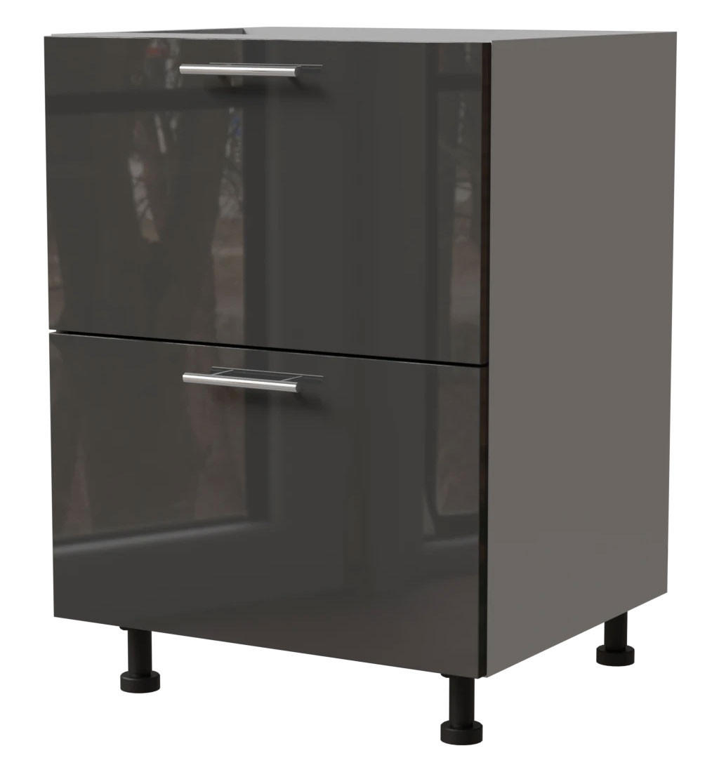 SCHUBLADENUNTERSCHRANK Essen D2A/60/1A Graphit Hochglanz / Grau Matt 60 / 50 / 82cm - Graphitfarben/Grau, Holz/Holzwerkstoff (60/82/50cm) - Feldmann-Wohnen