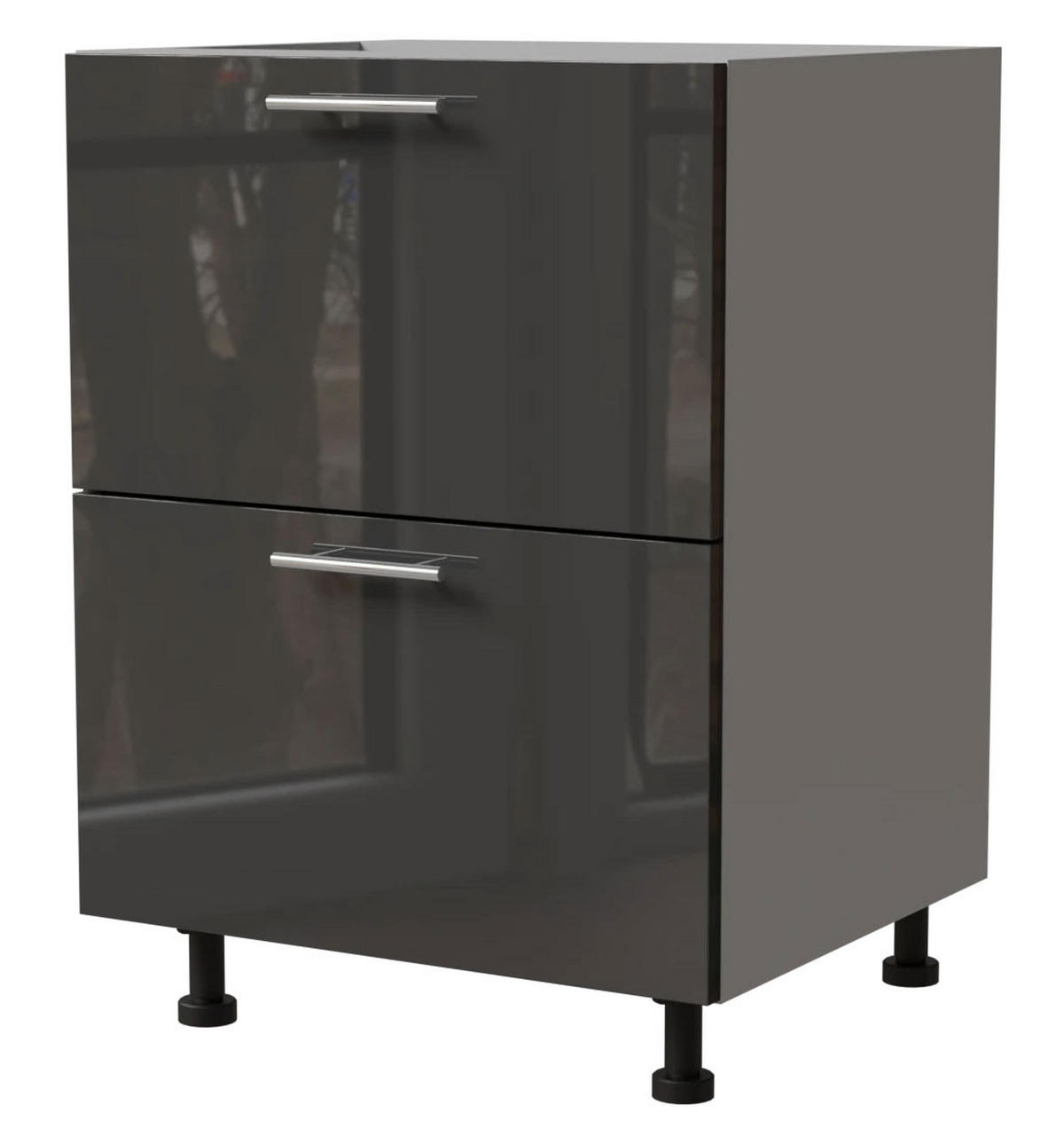 SCHUBLADENUNTERSCHRANK Essen D2A/60/1A Graphit Hochglanz / Grau Matt 60 / 50 / 82cm - Graphitfarben/Grau, Holz/Holzwerkstoff (60/82/50cm) - Feldmann-Wohnen