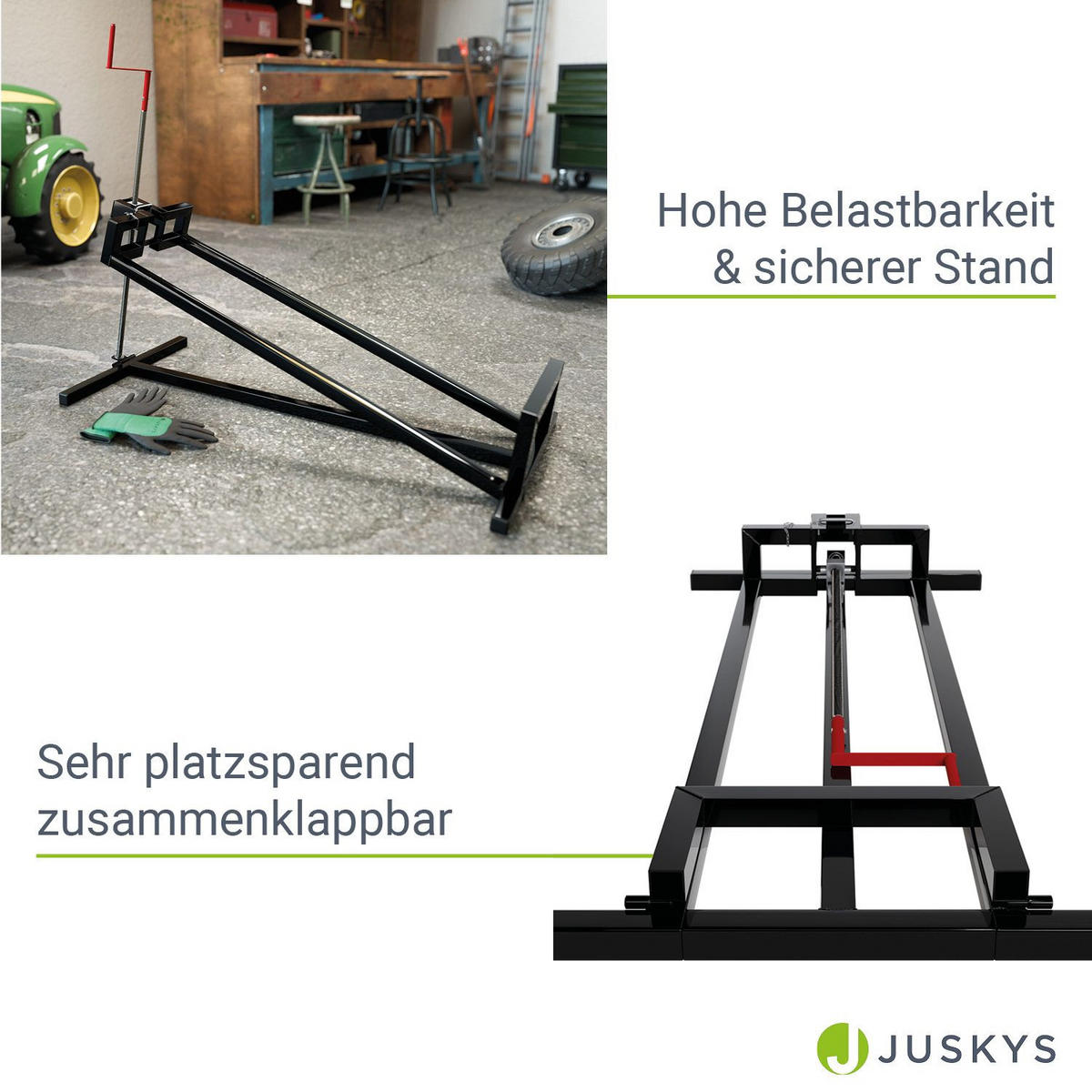 RASENTRAKTORHEBER schwarz inkl. Handschuhe - Schwarz, Metall (50/100/120cm) - Juskys