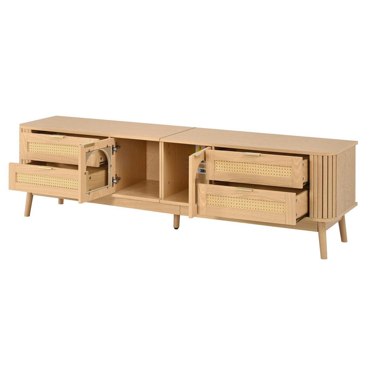 TV-SCHRANK LED Glas Türen Sideboard Massivholzbeine Modern - Naturfarben, Holzwerkstoff (180/50/40cm) - FLIEKS