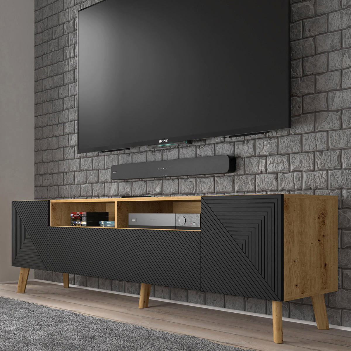 TV-MÖBEL Nexa Holz und Schwarz - Schwarz, Holzwerkstoff (195/56/42cm) - Petits-meubles