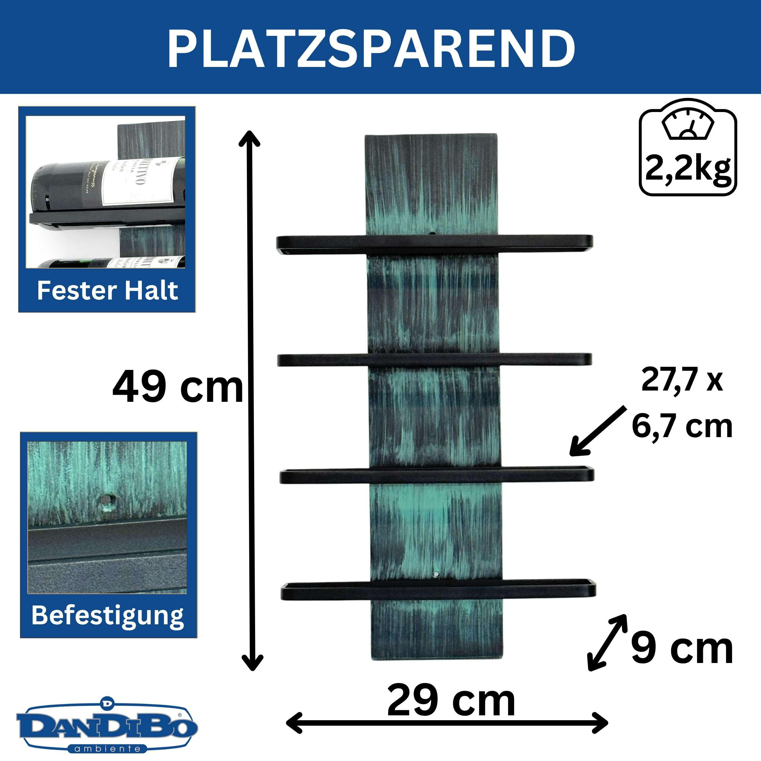 WEINREGAL Wand für 4 Flaschen Metall Flaschenregal  - Schwarz, Metall (29/49/9cm) - DanDiBo