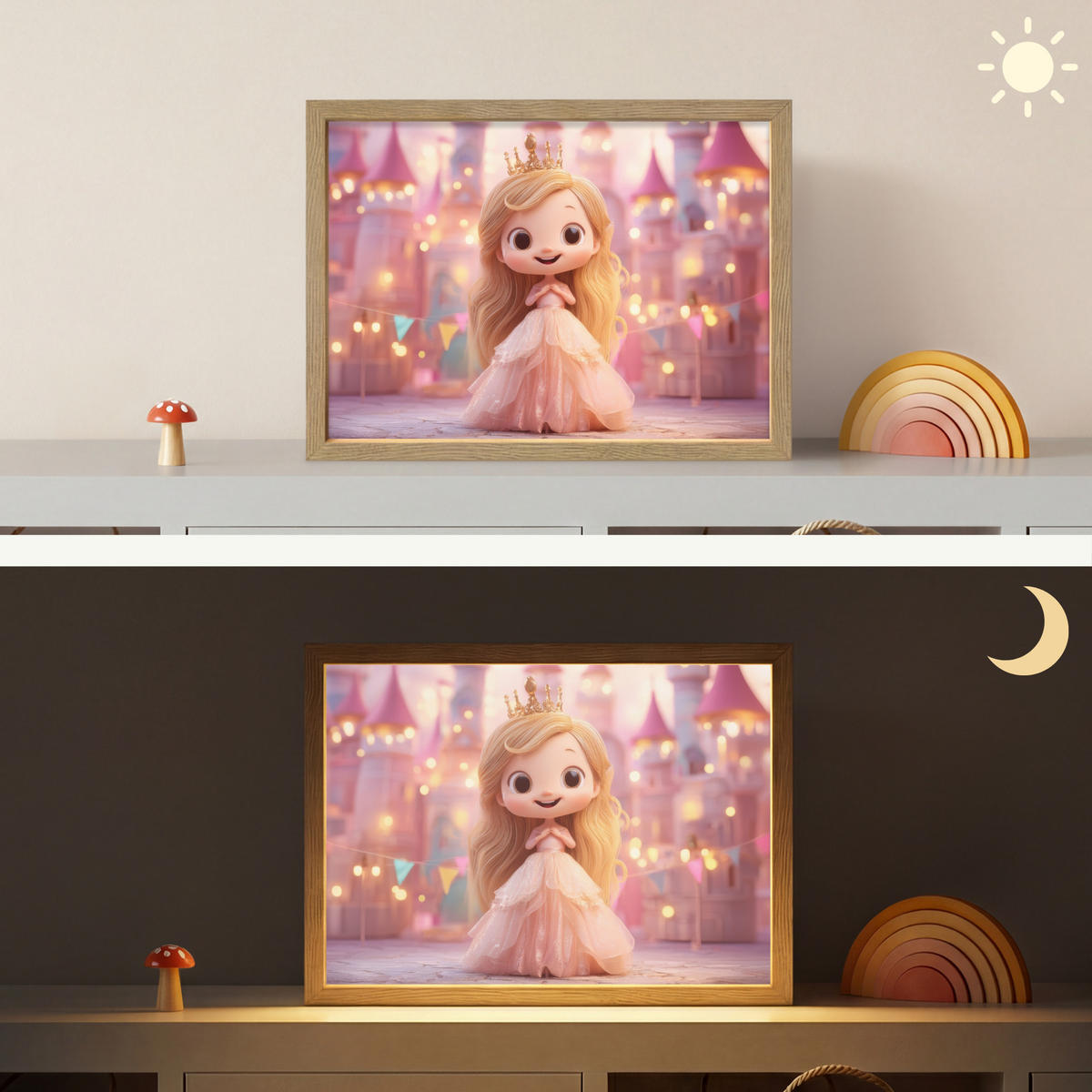 NÁSTĚNNÁ LAMPA S AKUMULÁTOREM Princezna - Růžová - Zámek 40x30 cm - růžová, kompozitní dřevo (40/30/8cm) - OnlyWow