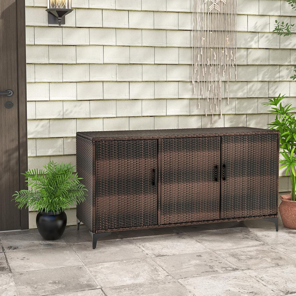 GARTENSCHRANK Braun - Braun, Metall (50/71/135cm) - COSTWAY