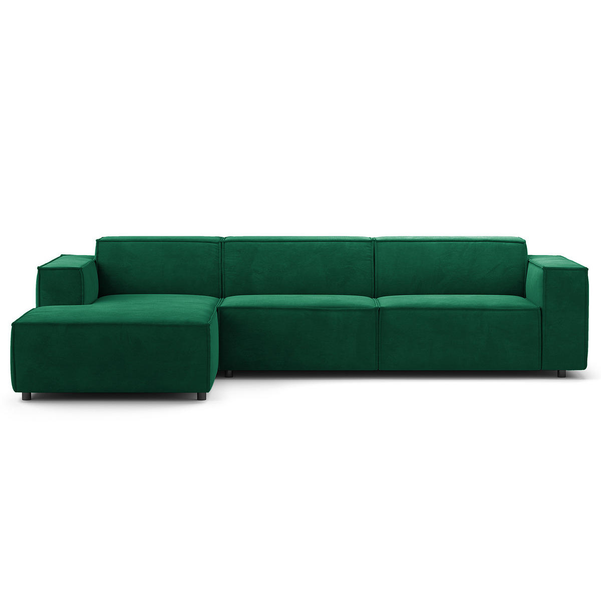 ECKSOFA mit Longchair - Dunkelgrün/Schwarz, Kunststoff/Textil (294/177cm) - home24