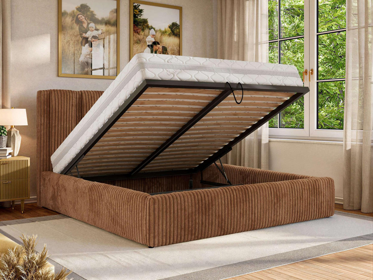 POLSTERBETT SAVINO CLASSIC 160/200 - Orange Cord - Pocket-Matratze - Orange, Textil (160/200cm) - MKS