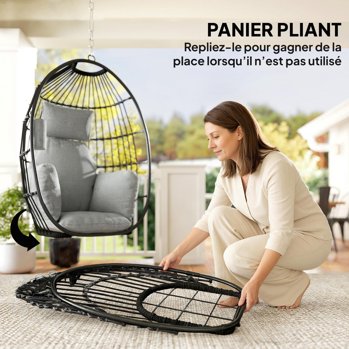 HÄNGESESSEL DE-15335 Dunkelgrau - Dunkelgrau, Metall (62/107/75cm) - ComfortXL