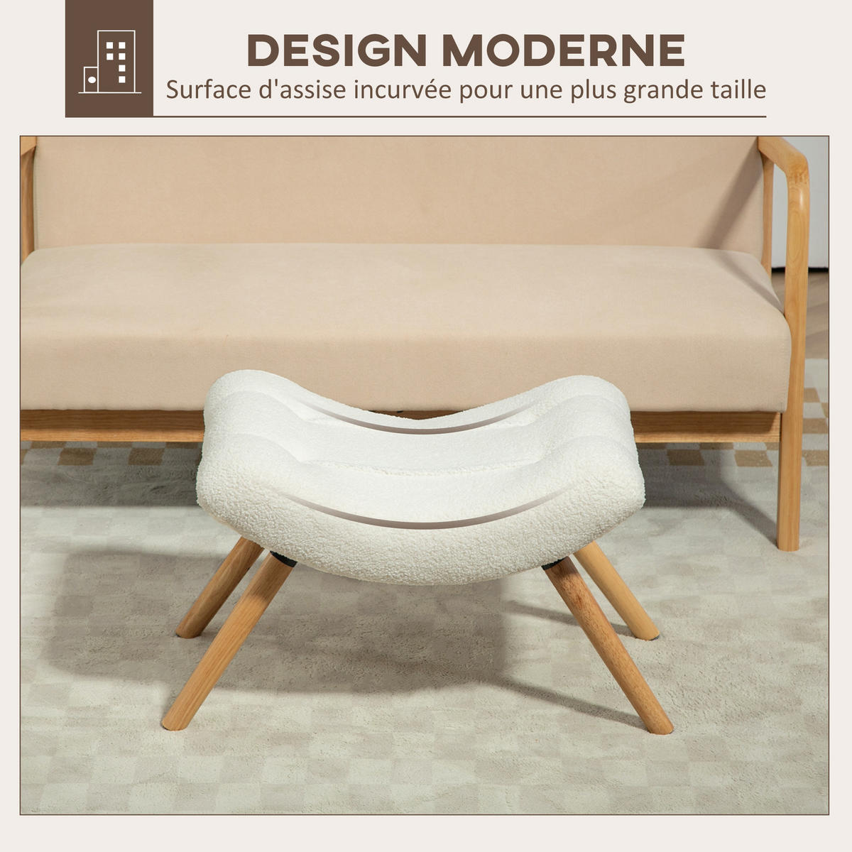 HOCKER DE-16395 mit gebogener Sitzfläche aus Berberfleece Creme - Creme, Holzwerkstoff (45/38/67cm) - ComfortXL