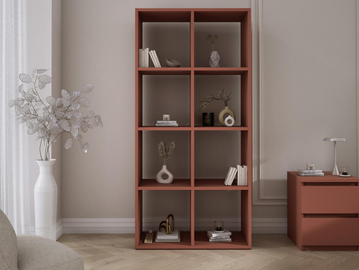 BÜCHERREGAL mit 8 Fächern – Farbe: Ziegelrot – 147 × 74 × 30 cm, vertikale oder horizontal - Rot, Holzwerkstoff (74/147/30cm) - 3XE LIVING