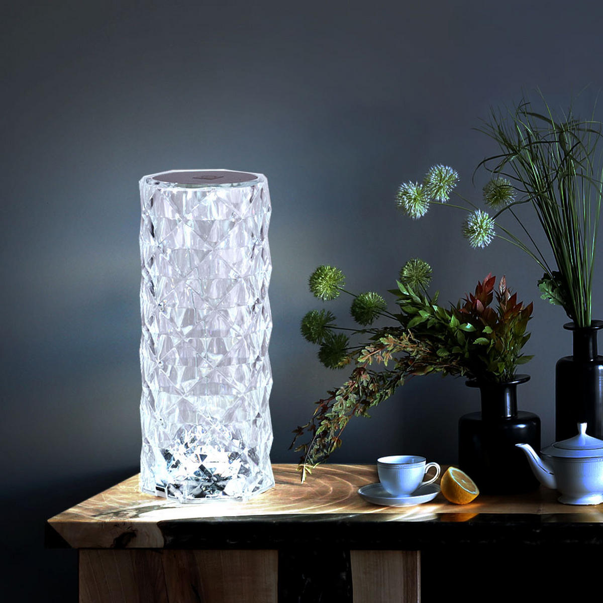 LED TISCHLEUCHTE Metall Kristallklar Silber 2er Set - Silberfarben, Kunststoff (9/9/21cm) - Globo Lighting