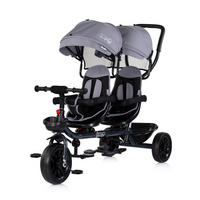 GESCHWISTERDREIRAD Hip Hop grau/schwarz Schiebegriff, Sitze 360° drehbar, Gurte - Schwarz/Grau, Metall (131/49/95cm) - Babyshoppen