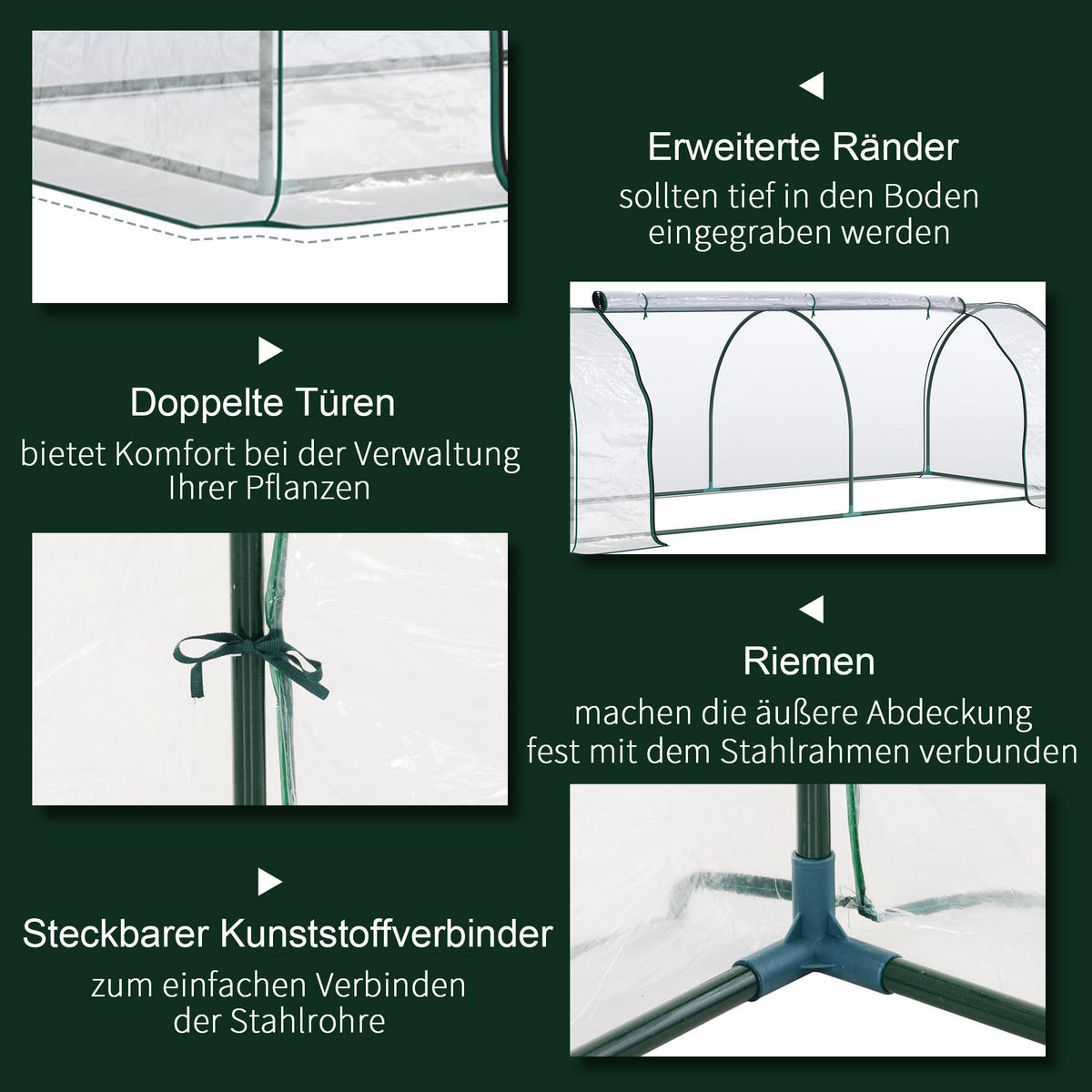 FOLIENGEWÄCHSHAUS, Transparent+Grün, kunststoff(Folie), Stahl(Gestell) - Grün, Metall (100/80/250cm) - Outsunny