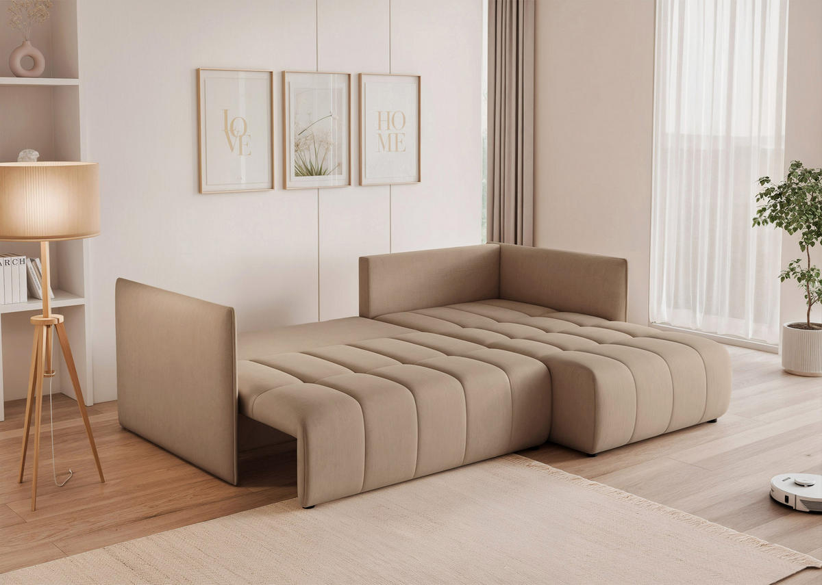 ECKSOFA CLEO mit Schlaffunktion und Bettkasten Beige - Beige, Holzwerkstoff/Kunststoff (245/180cm) - Idohome