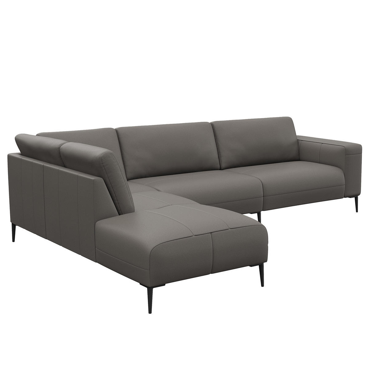 ECKSOFA mit Ottomane - Schwarz/Grau, Leder/Metall (290/203cm) - home24
