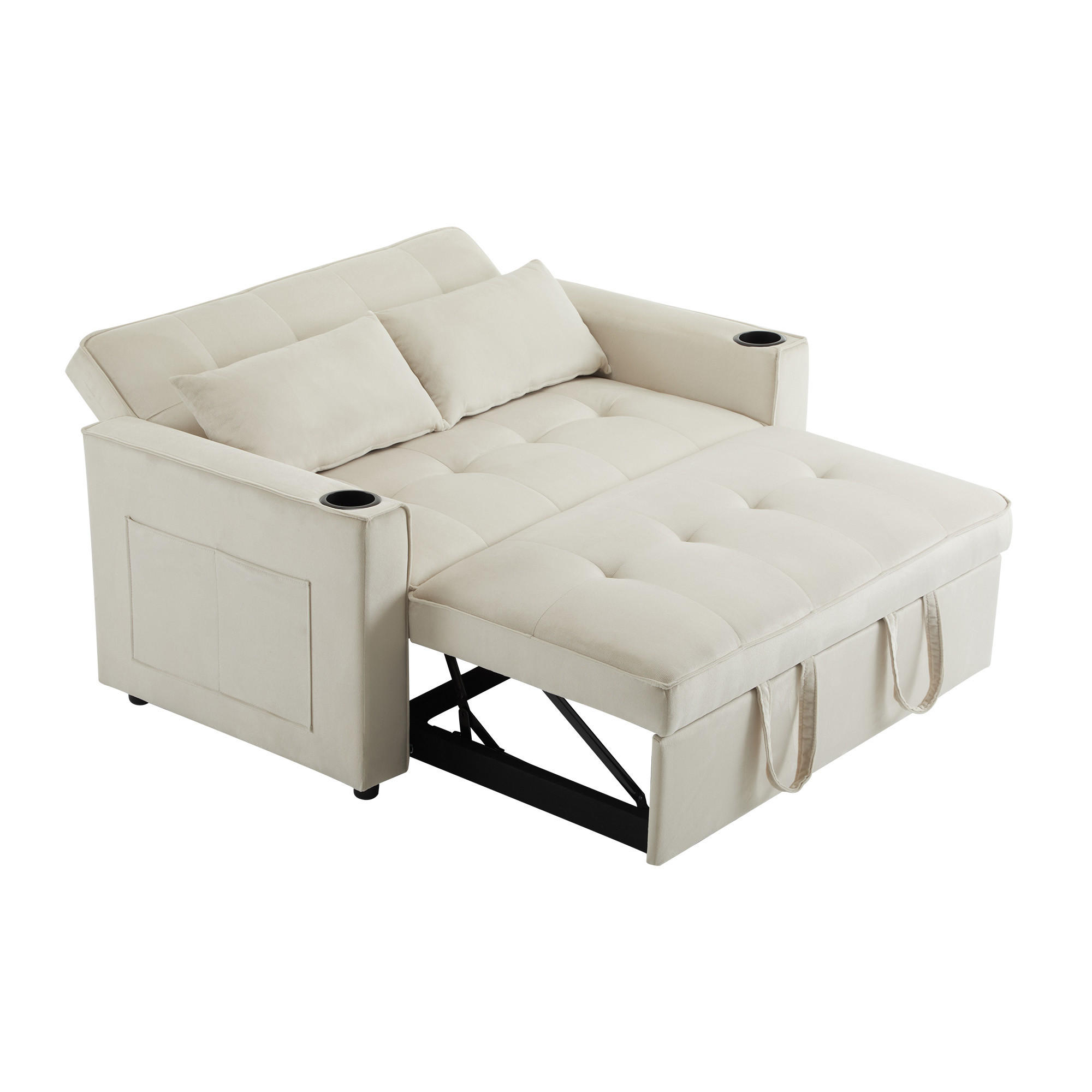 KLAPPSOFA Multifunktion mit Getränkehalter & Kissen Schlaffunktion Beige - Beige, Holz (110/25/68cm) - FLIEKS