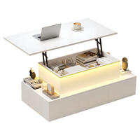 COUCHTISCH 100x50x40cm Höhenverstellbar-Hochglanz-LED-Sofatisch-Weiß - Weiß, Holz (112.5/59/16.51cm) - Raelunyi