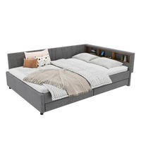 POLSTERBETT 140/200 cm Grau aus Leinen mit LED-Beleuchtung und Stauraum - Grau, Textil (140/200cm) - OKMYHOME