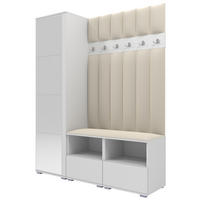 GEPOLSTERT Garderoben-Set Nela II LUX (Spiegel – Farbe Weiß + Stoff Trinity 01) - Silberfarben/Creme, Holz/Holzwerkstoff (150/187/40cm) - Ravio
