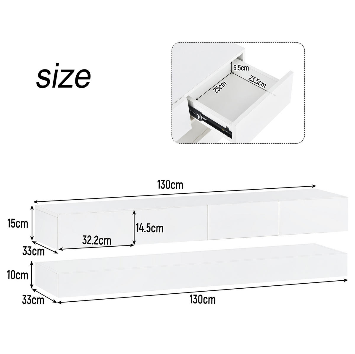 LOWBOARD 130/33/25 cm aus MDF mit LED-Beleuchtung und 4 Schubladen Weiß - Weiß, Holzwerkstoff (130/15/33cm) - Modenvie