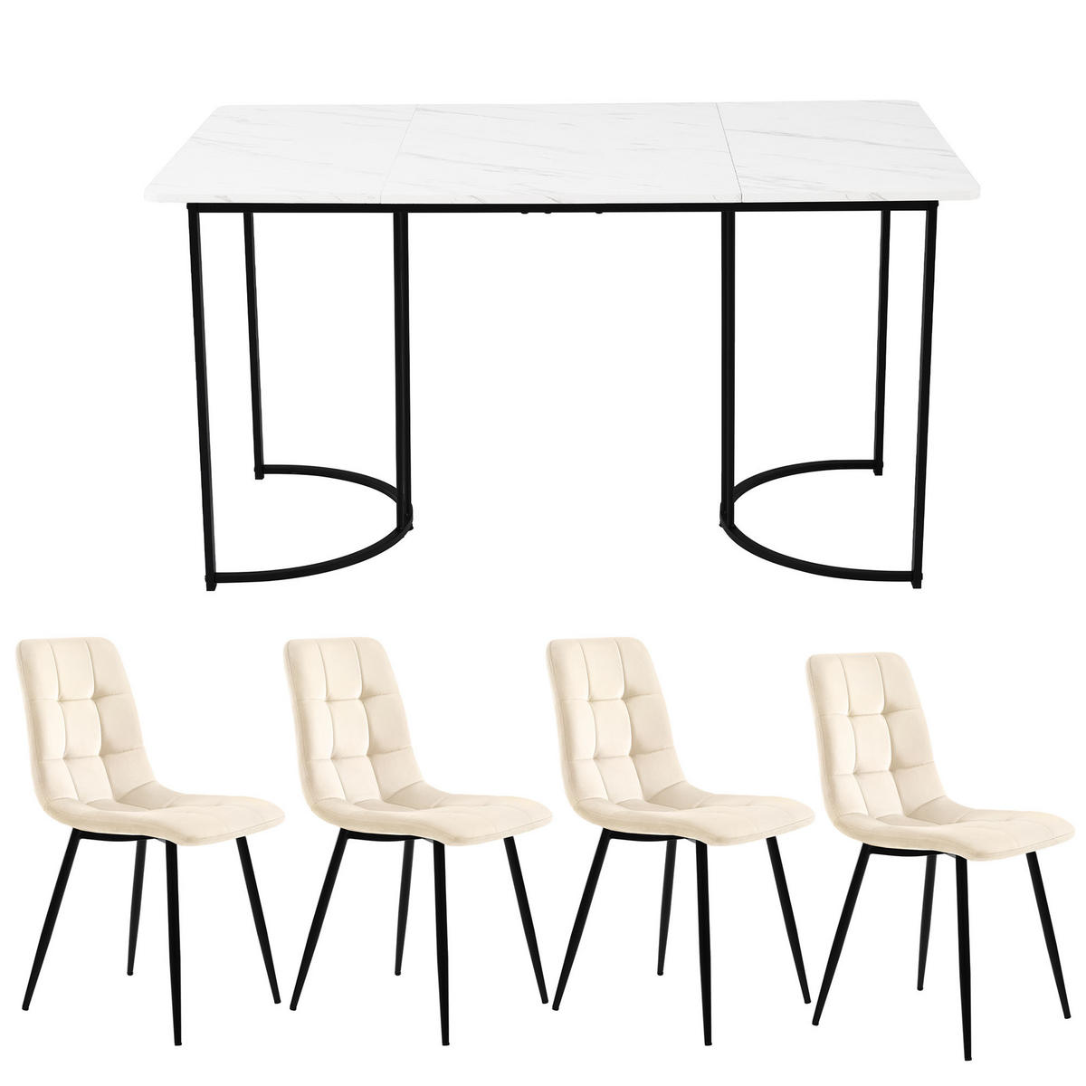 JÍDELNÍ SESTAVA 140x80cm MDF Bílá Béžová - béžová, kompozitní dřevo (140/75/80cm) - FLIEKS