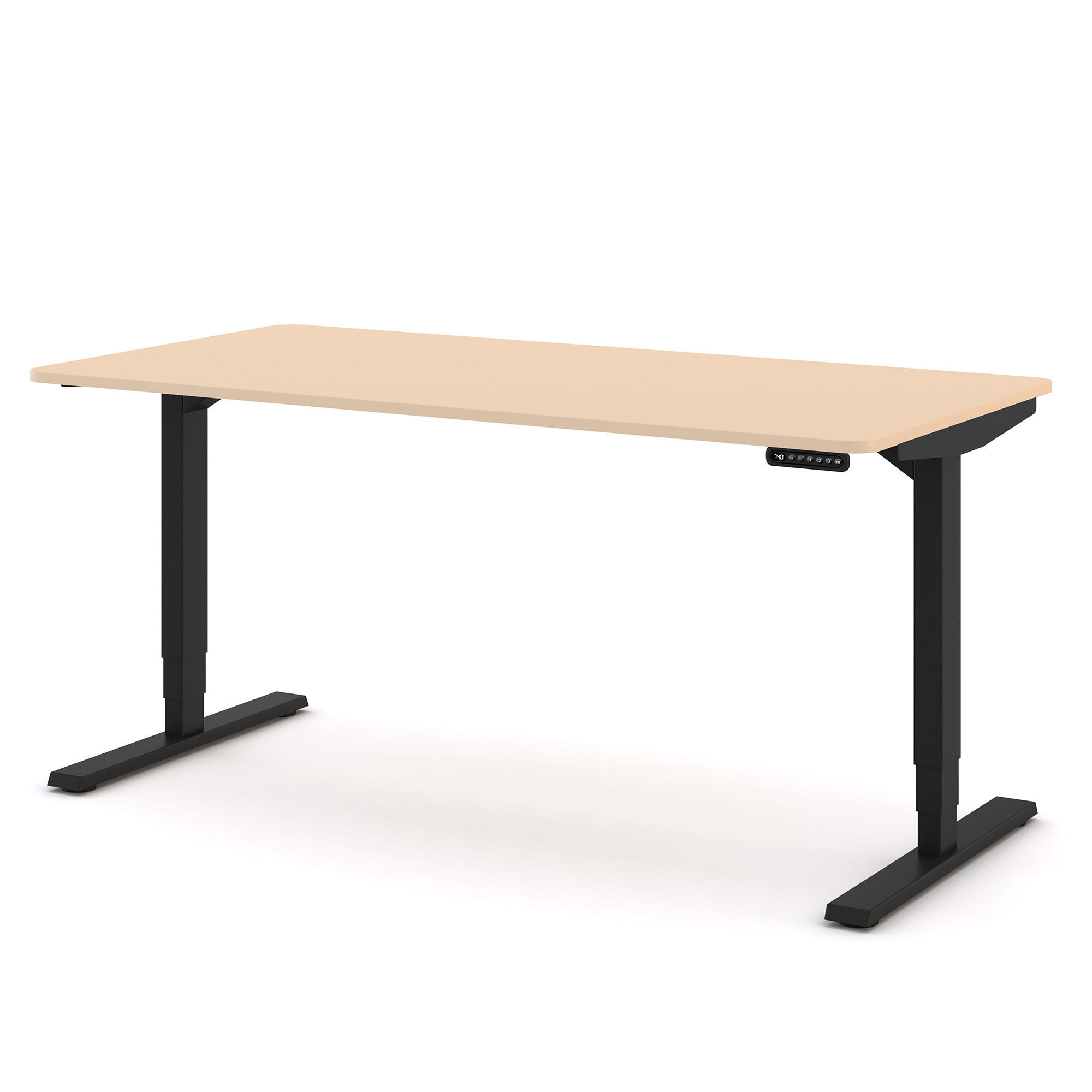 SCHREIBTISCH Elektrisch höhenverstellbarer Schreibtisch Y-Line Curved Kiesel Schwarz 180/80/62-127cm - Beige/Schwarz, Holzwerkstoff/Metall (80/180/127cm) - ASSMANN