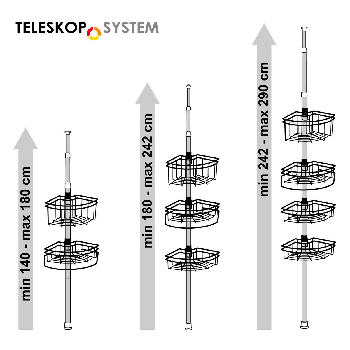 TELESKOP-ECKREGAL, schwarz - Schwarz, Metall (22.5/290/22.5cm) - bremermann