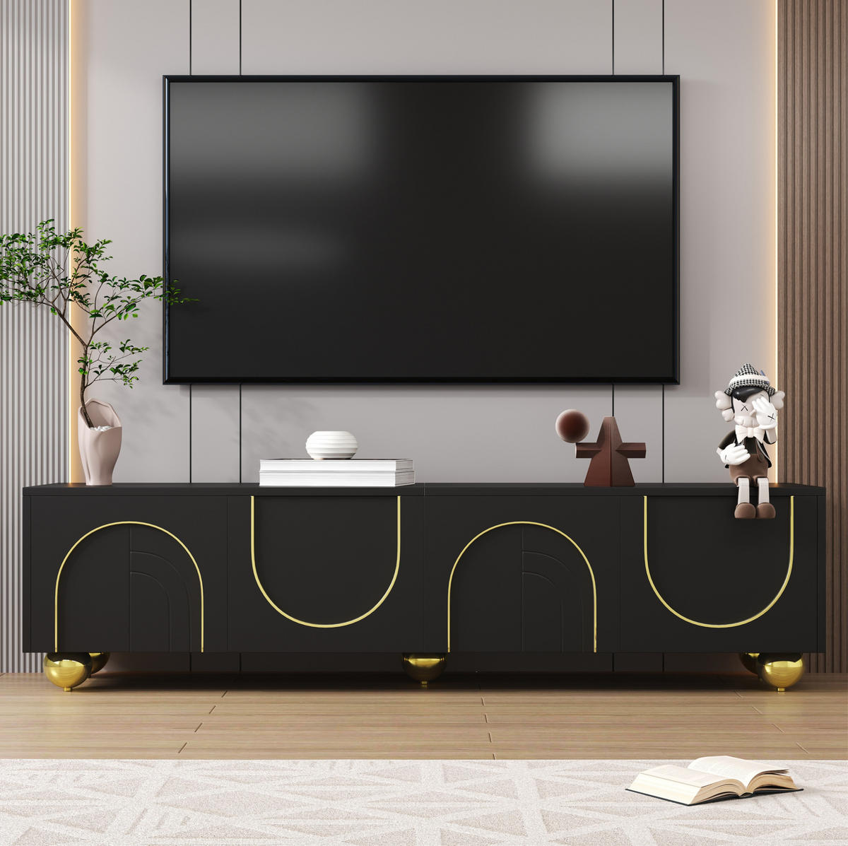 LOWBOARD 170/38/44 cm Schwarz aus Spanplatte mit Push-to-Open - Schwarz, Holzwerkstoff (38/44/170cm) - OKMYHOME