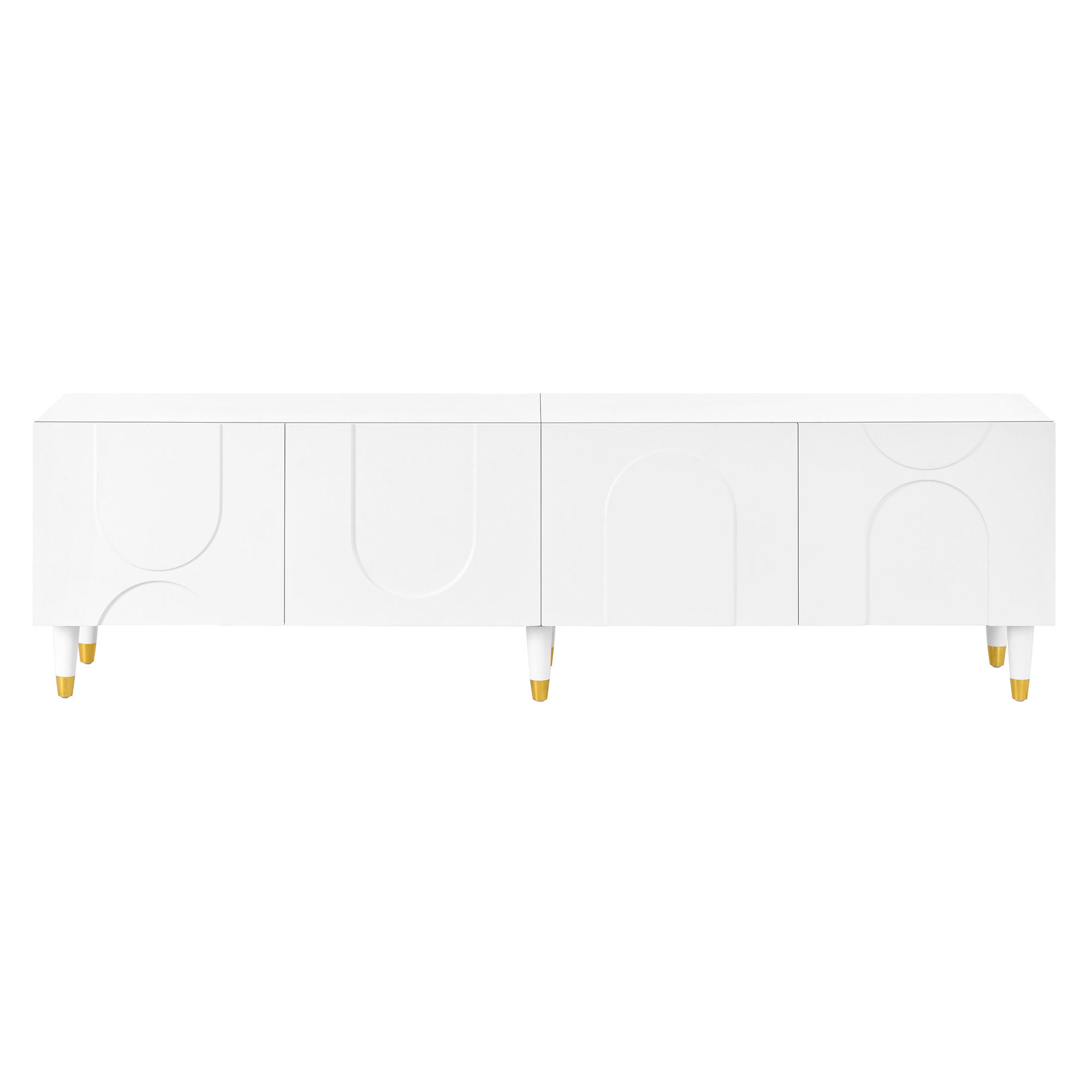 TV-SCHRANK Weiß 180/40/50 cm, 4 Türen, Bogenrelief, Massivholzbeine - Weiß, Holzwerkstoff (180/50/40cm) - PANGIVO