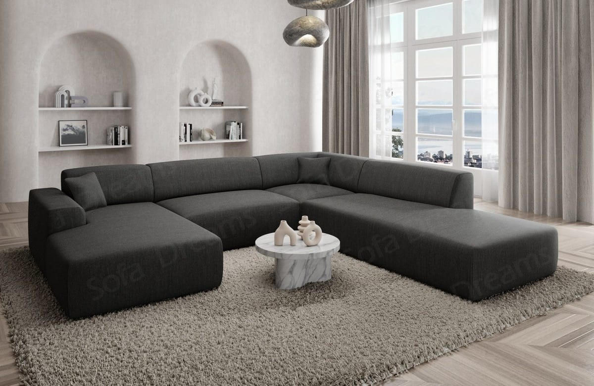 WOHNLANDSCHAFT Genova Anthrazit Strukturstoff - Anthrazit, Kunststoff (326/70/263cm)