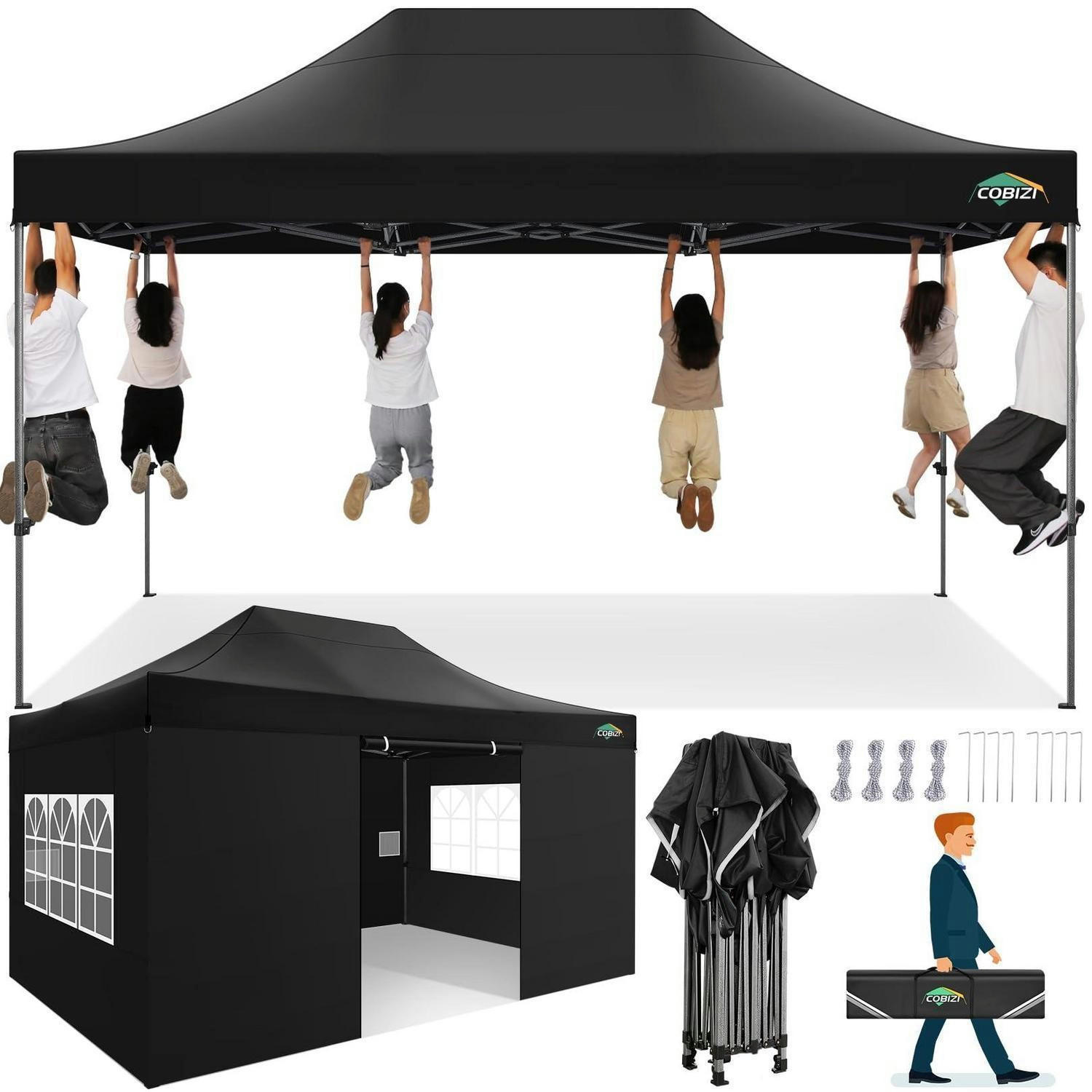 FALTPAVILLON 3x4,5m Schwarz mit 4 Seitenteilen - Schwarz, Textil (300/320/450cm)
