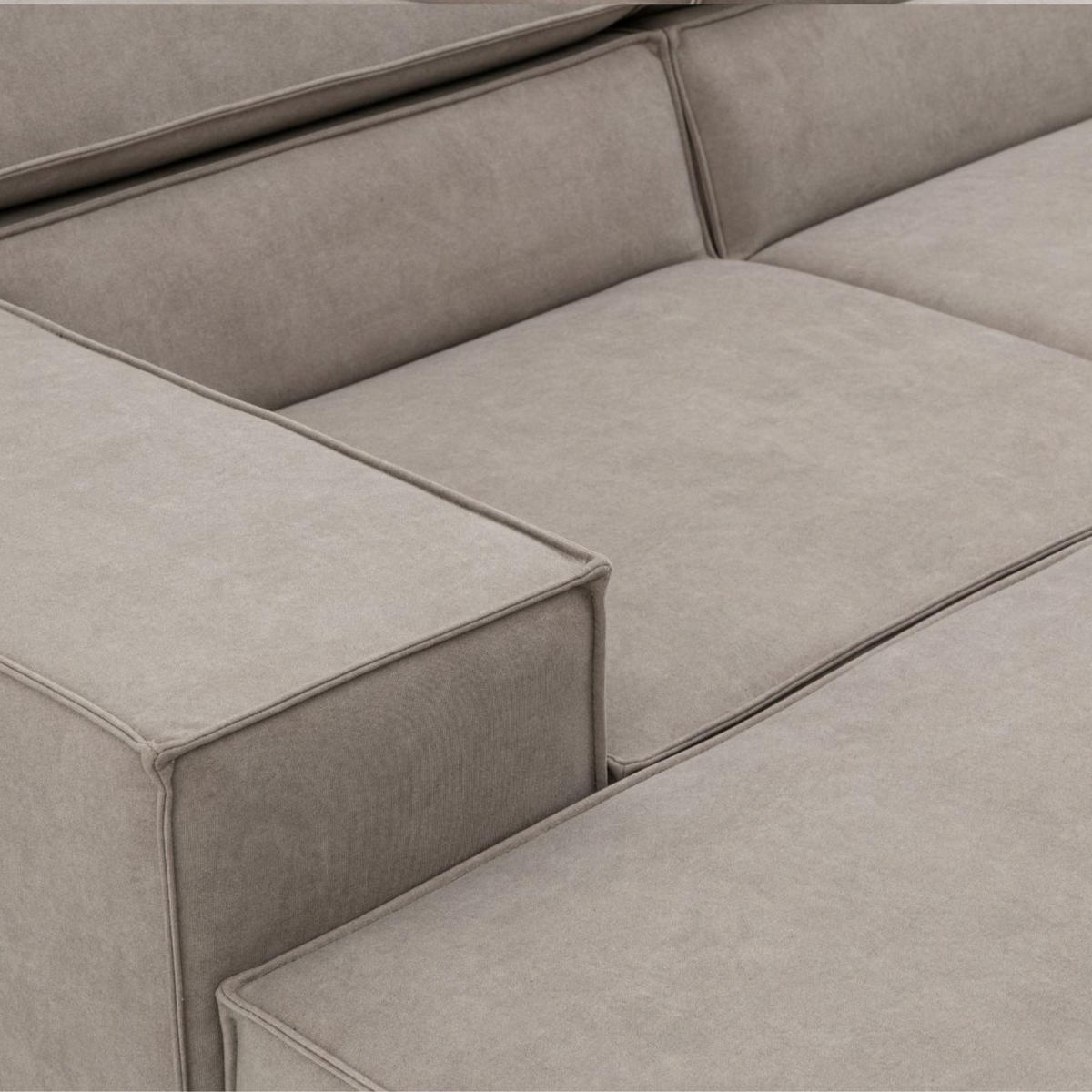 ECKSOFA PURE U Rechts mit Schlaffunktion 127x270 Velours Creme - Creme/Schwarz, Holz/Textil (204/340cm) - Muffo