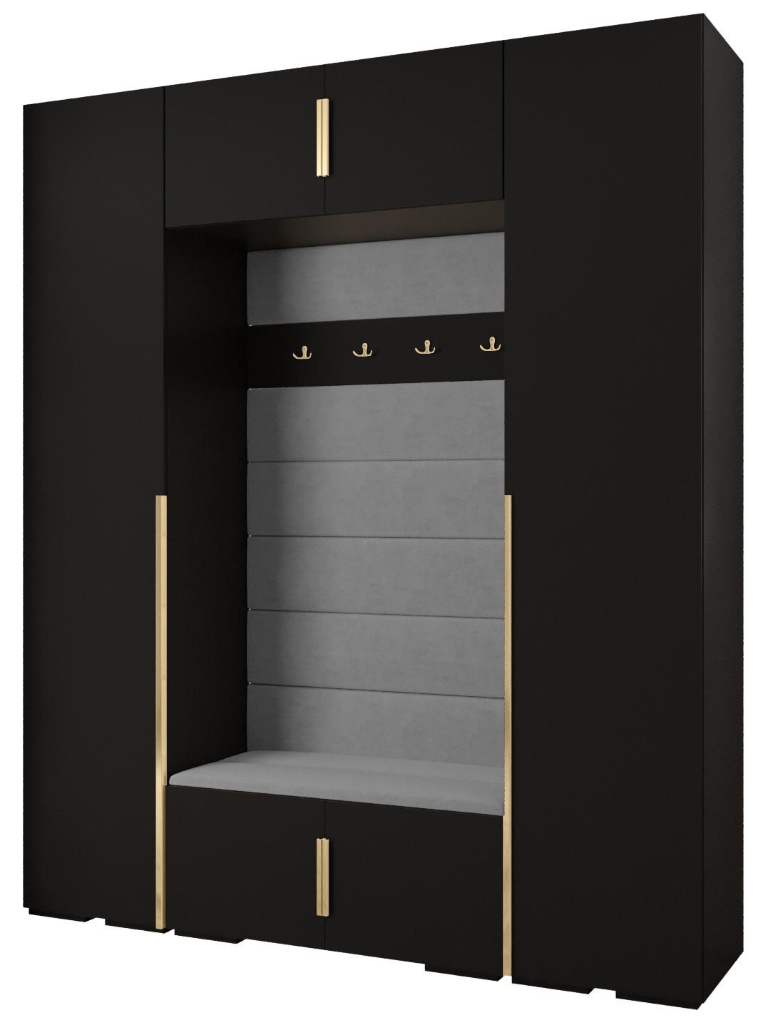 Abiks Möbel Garderoben-Set Schwarz, Grau, Gold 200x236.7x47 cm