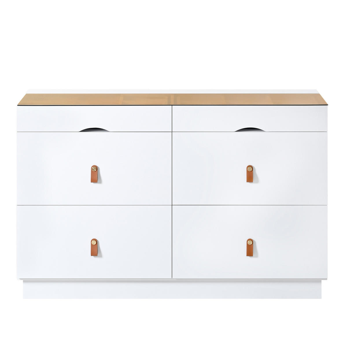 SIDEBOARD 120/78/40 cm Weiß aus Glas und Spanplatte mit 6 Schubladen - Weiß, Glas (40/78/120cm) - OKMYHOME