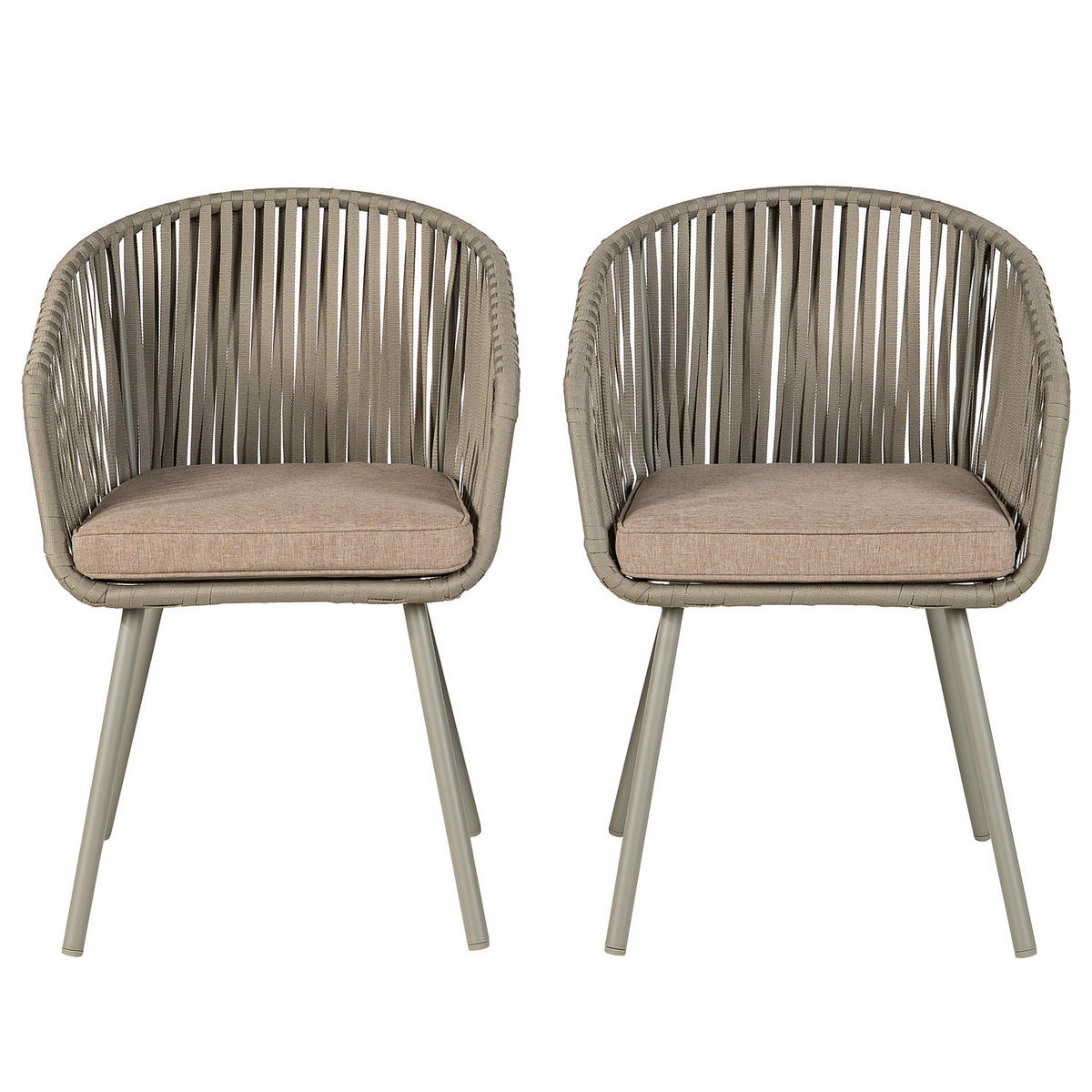 GARTENSTUHL - Stahl / Polyester - 2er-Set - Taupe, Textil/Metall (56/79/62cm) - home24