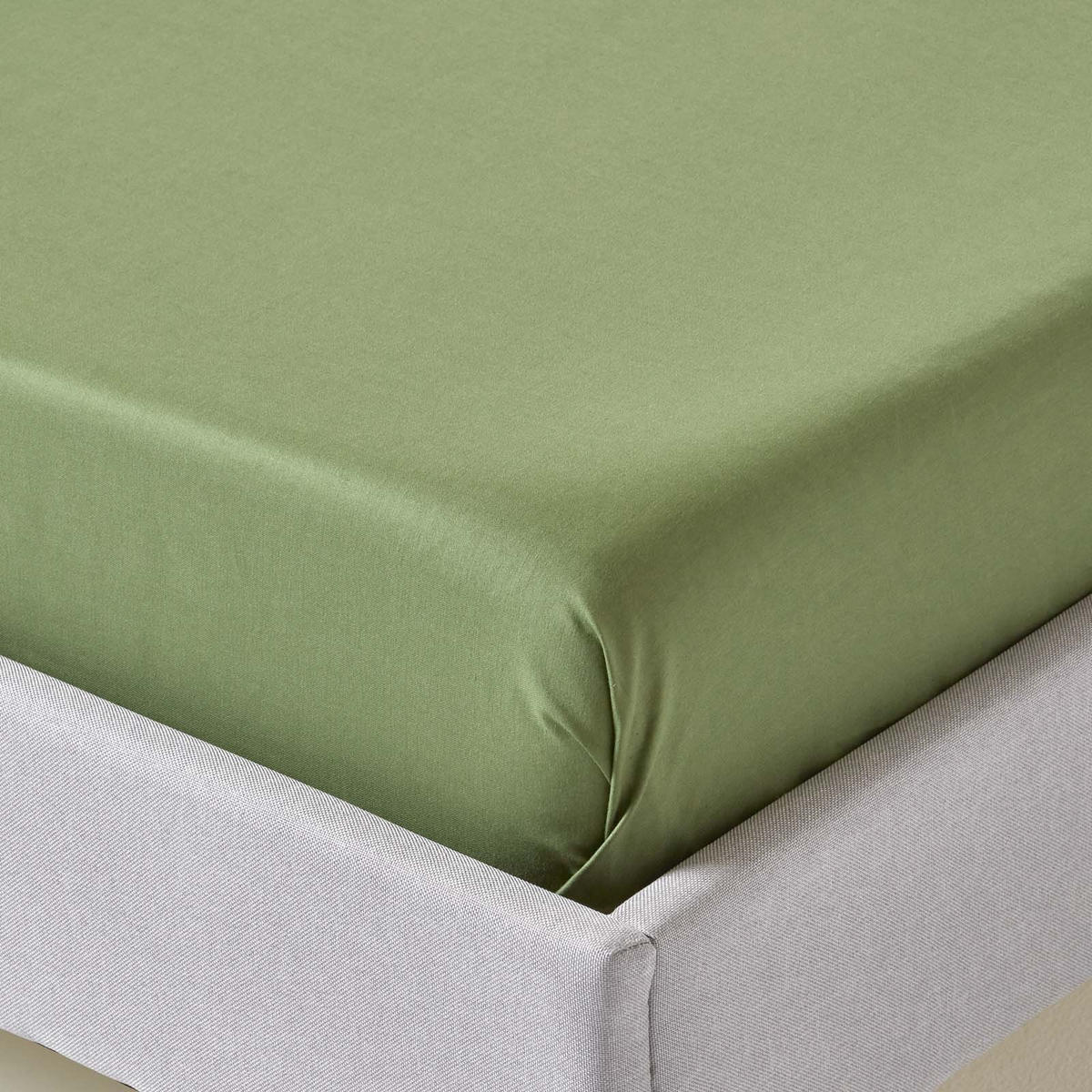 SATIN-BETTLAKEN ohne Gummizug, Bio-Baumwolle, Fadendichte 400 - Grün, Textil (180/290cm) - Homescapes