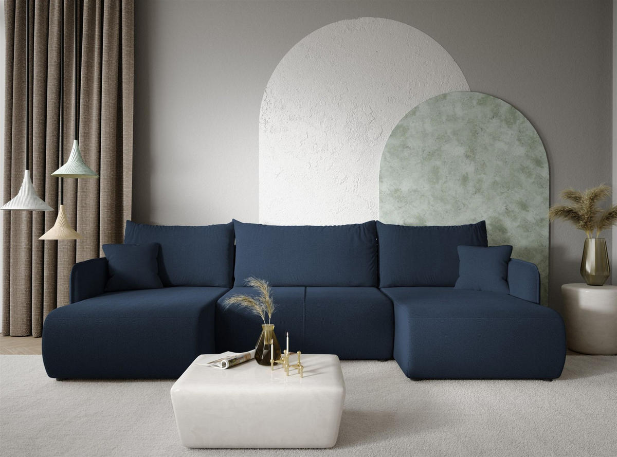 WOHNLANDSCHAFT Calgary - Dunkelblau, Holzwerkstoff/Textil (290/86/148cm) - Fun Möbel