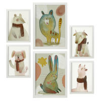 POSTER Set Mit 6 Hasen Und Welpen 1 In Tiere Zusammenfassungen A3 & A4 Weißer Rahmen - Weiß, Papier (29/3cm) - Nacnic