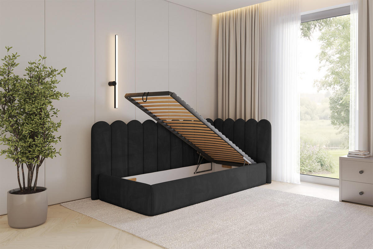 EINZELLBETT Jugendbett mit Bettkasten, Links - ARTY 80x200 Schwarz - Schwarz, Holzwerkstoff/Textil (80/200cm) - ALTDECOR