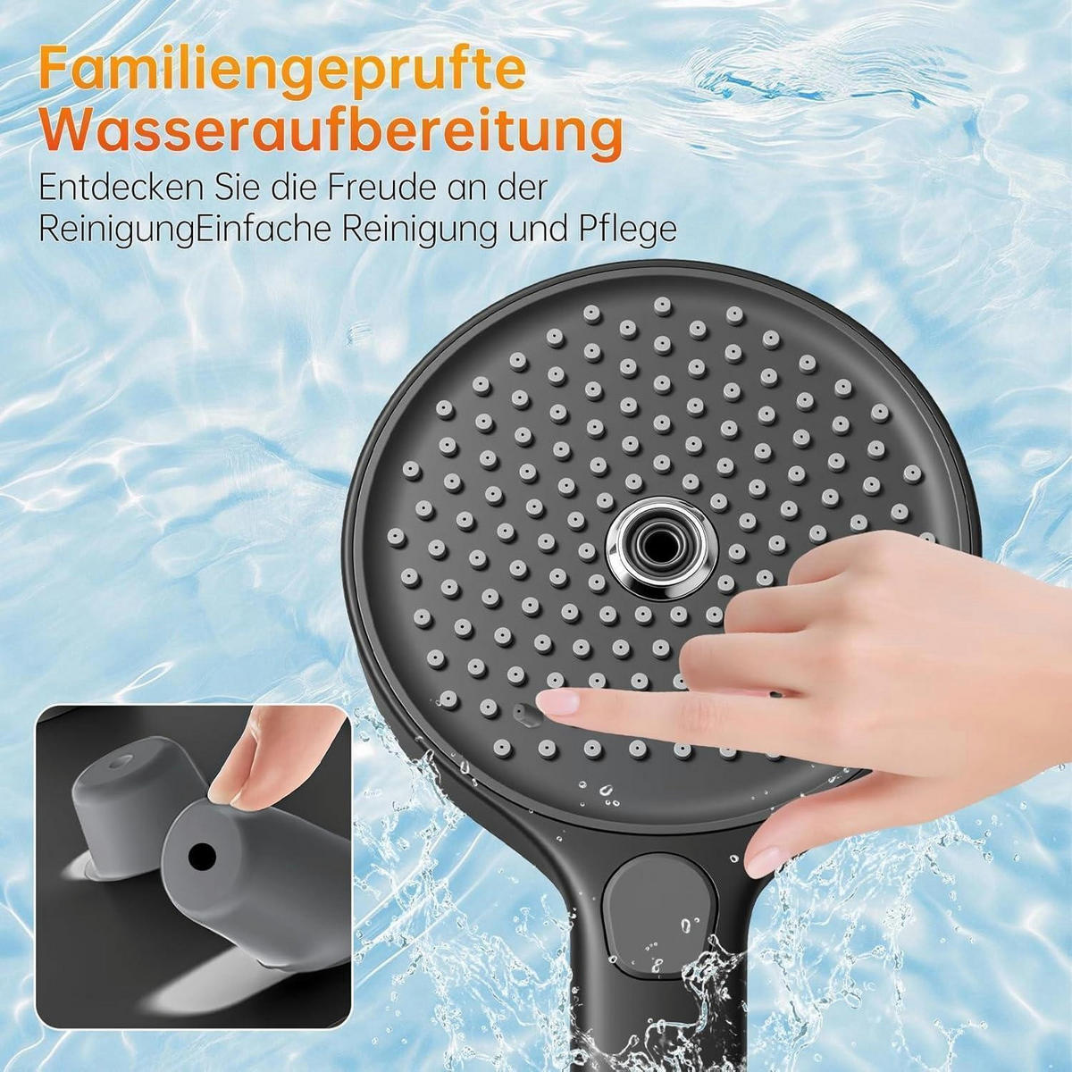 HANDBRAUSE Schwarz 130 mm mit 3 Strahlarten - Schwarz, Kunststoff (7/12.7/20cm)