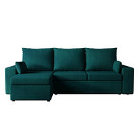 ECKSOFA Paco mit Bettkasten und Schlaffunktion, L-Form/XL-Form, Velourstoff, Universal - Türkis, Holzwerkstoff (246/145cm) - 4ALL HOME