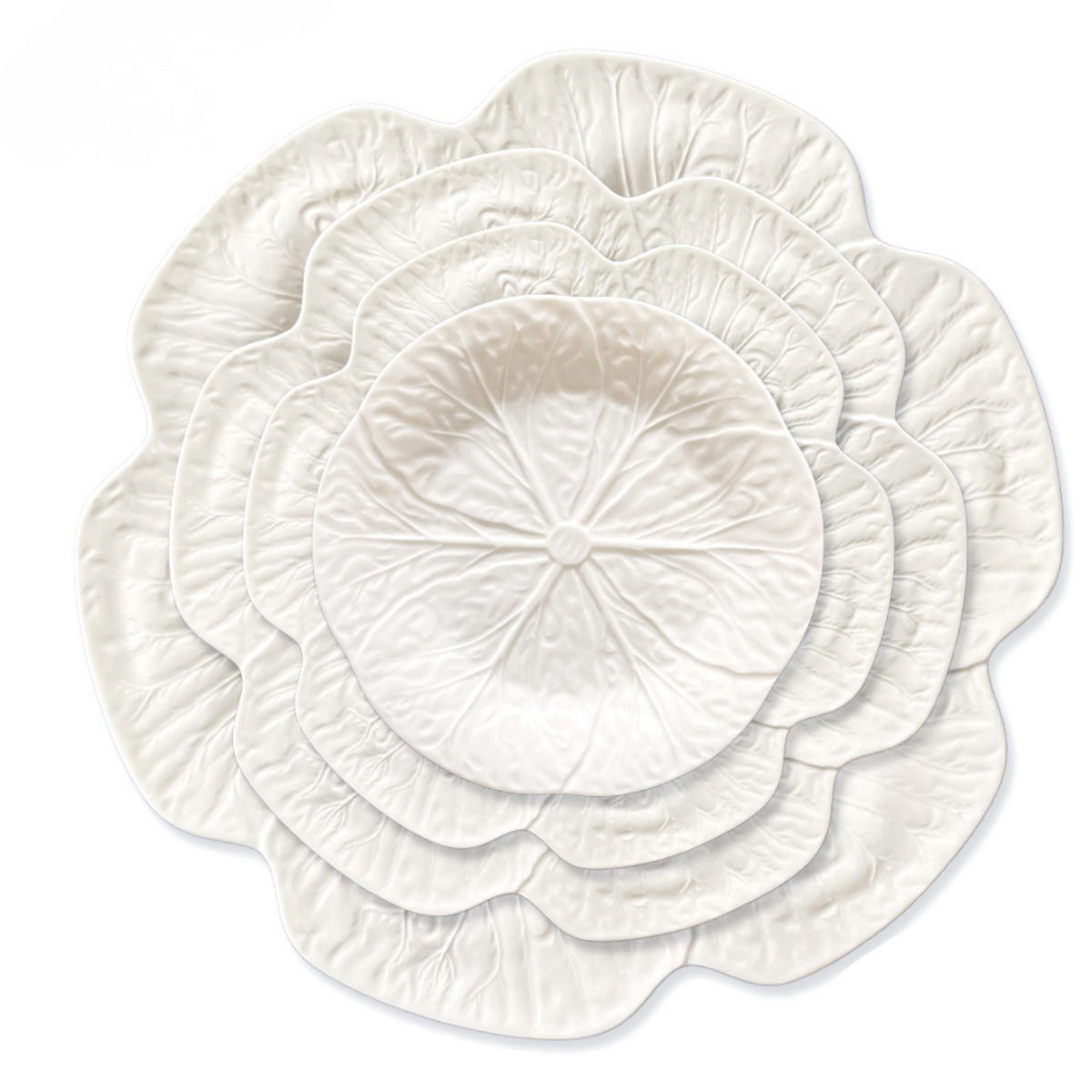 TAFELSERVICE 4-teilig Porzellan Weiß 33/26,8/21,7/16,5 cm - Weiß/Grün, Keramik (33/2/33cm) - Quality Elegance