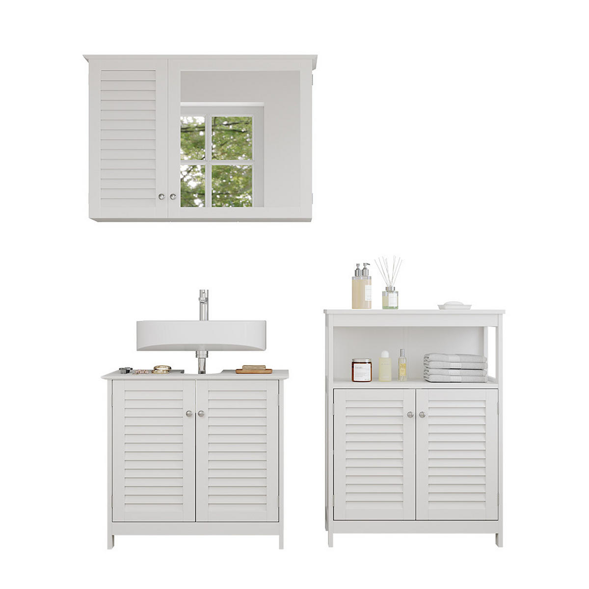 BADMÖBEL-SET Riad Weiß 3 Teile, Option 6 - Weiß, Holzwerkstoff (60/58/35cm) - Vicco