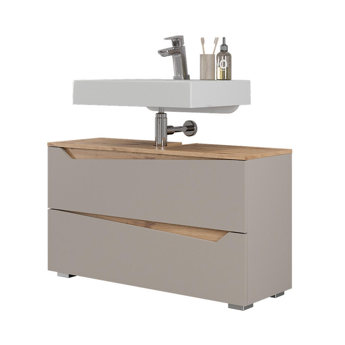 WASCHBECKENUNTERSCHRANK Marelle, Greige/Artisan-Eiche, 100 x 57.5 cm mit 2 Schubladen - Greige/Eiche Artisan, Holzwerkstoff (100/57.5/35cm) - Vicco