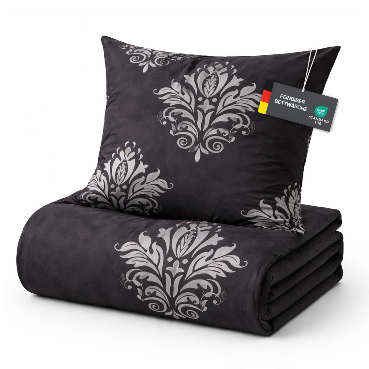 BETTWÄSCHE Feinbiber Herbst/Winter 135/200 cm Schwarz (Ornament) - Schwarz, Textil (135/200cm) - Bestlivings