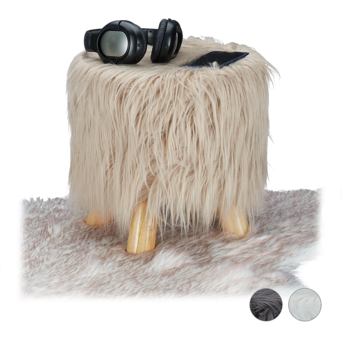 HOCKER - Beige, Holz/Holzwerkstoff (31/31/31cm) - Relaxdays