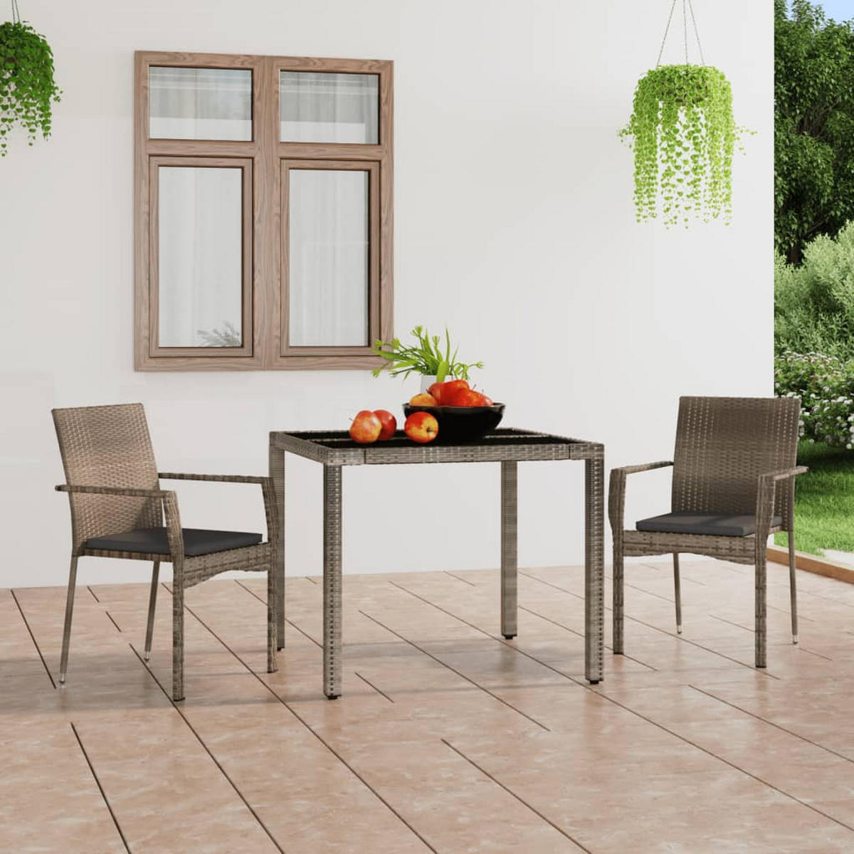 GARTENSTÜHLE mit Kissen 2 Stk. Poly Rattan Grau - Grau, Holz (59/88/53.5cm) - furnicato