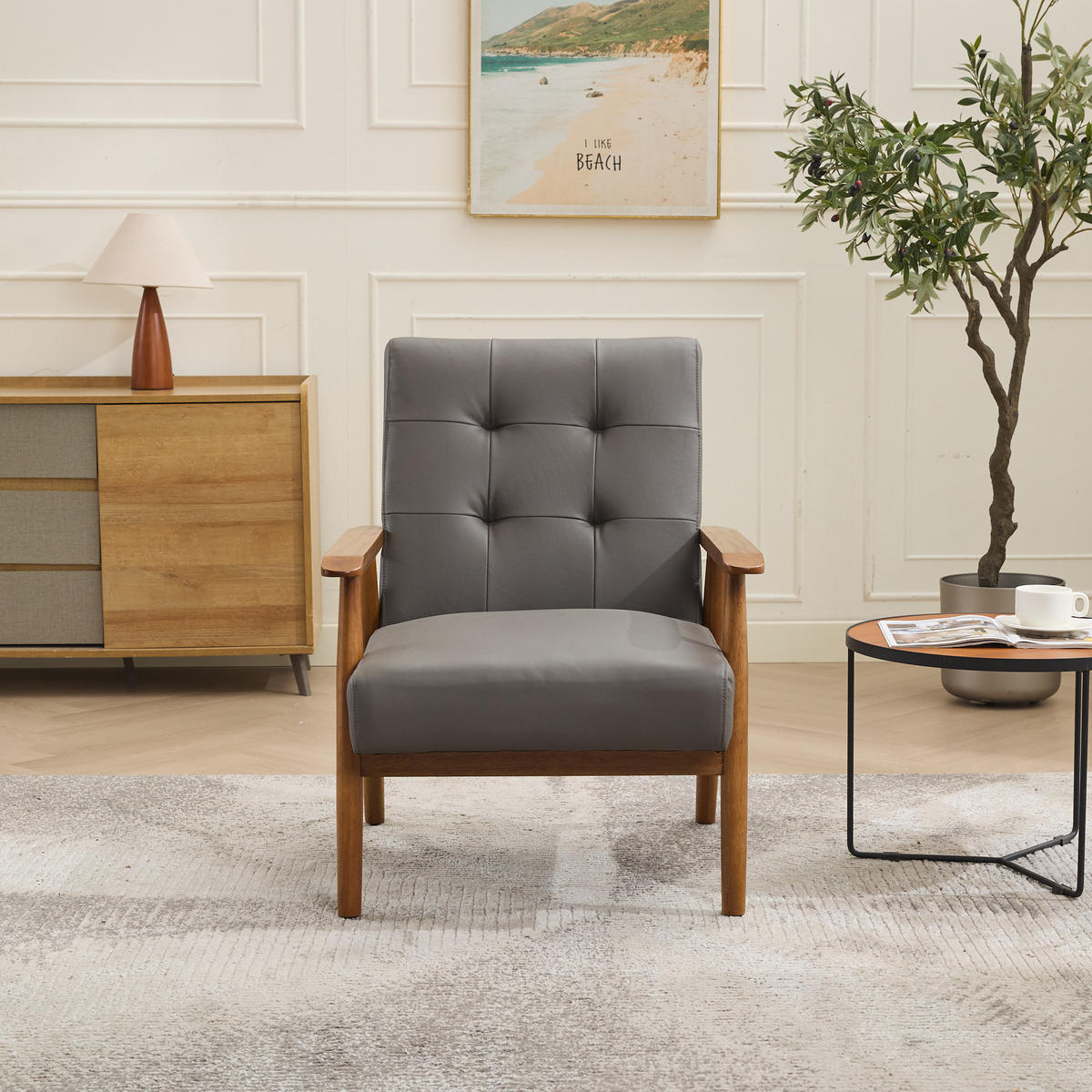 SESSEL Echtleder mit Nussbaum-Armlehnen, DE-42331, Grau - Grau, Holzwerkstoff (80/83/64cm) - ComfortXL