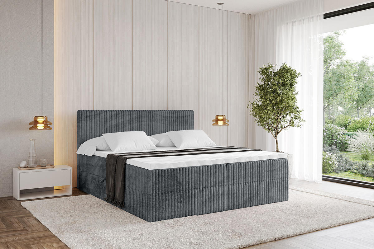 BOXBETT mit Matratze H3 und Lattenrost - TOLO - 140x200 Cord - Dunkelgrau - Dunkelgrau, Holzwerkstoff/Kunststoff (140/200cm) - ALTDECOR